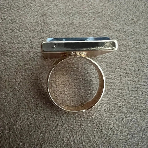 Ring- gold tone with black & white square faux stone accent. Size: 6. - Picture 7 of 8